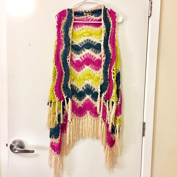 may & june Jackets & Blazers - Multicolor Boho Crochet Vest NWOT